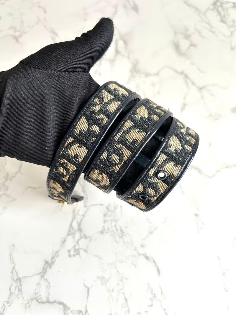 Dior dark blue monogram leather canvas women's belt