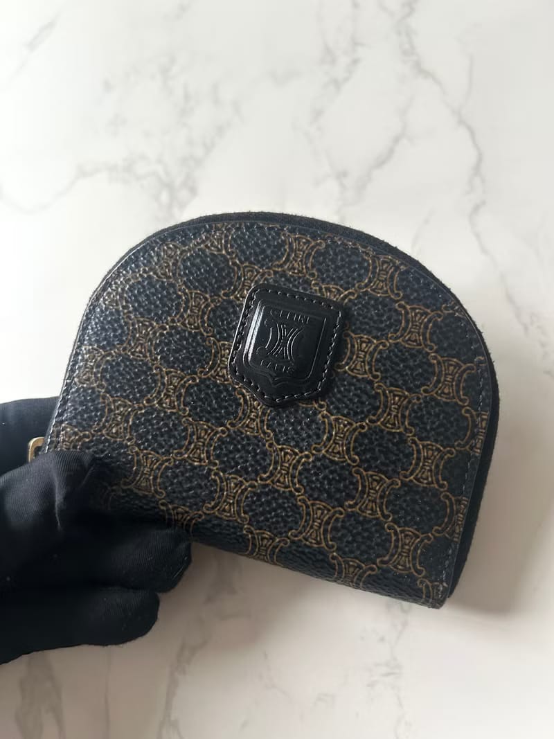 Celine黑色老花半月小錢包/零錢包/收納包