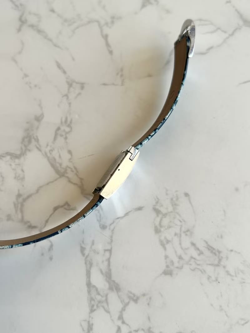 Discontinued Rarity: Dior Blue and White Monogram Small Square Watch - Vintage Ladies Wristwatch - Pre-owned Watch