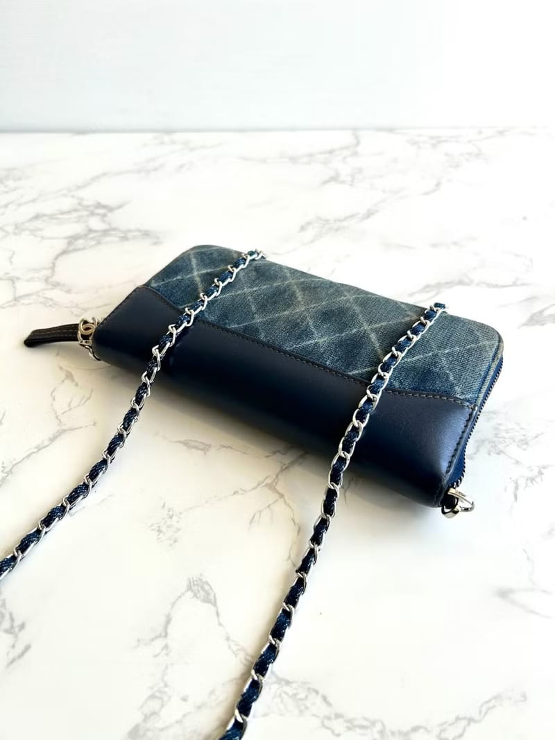 Chanel牛仔拼皮革WOC包/側背包/斜背包