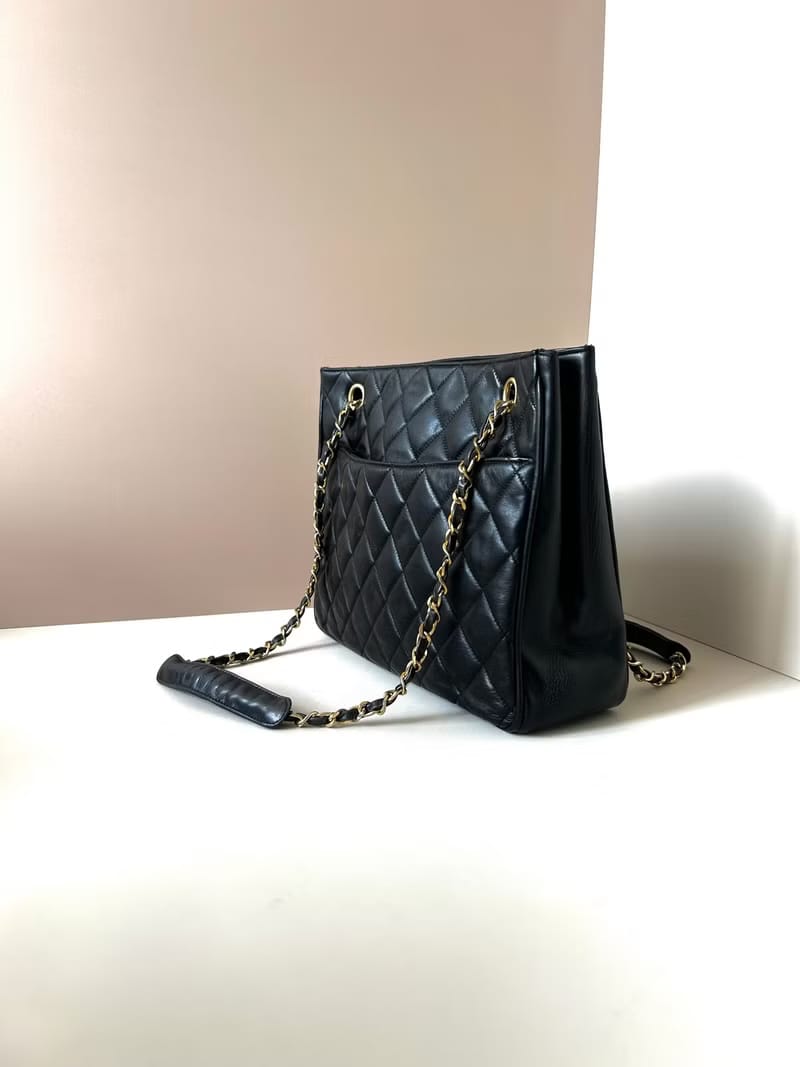 Chanel Black Gold Matelassé Lambskin Leather Tote/Shoulder Bag/Crossbody Bag