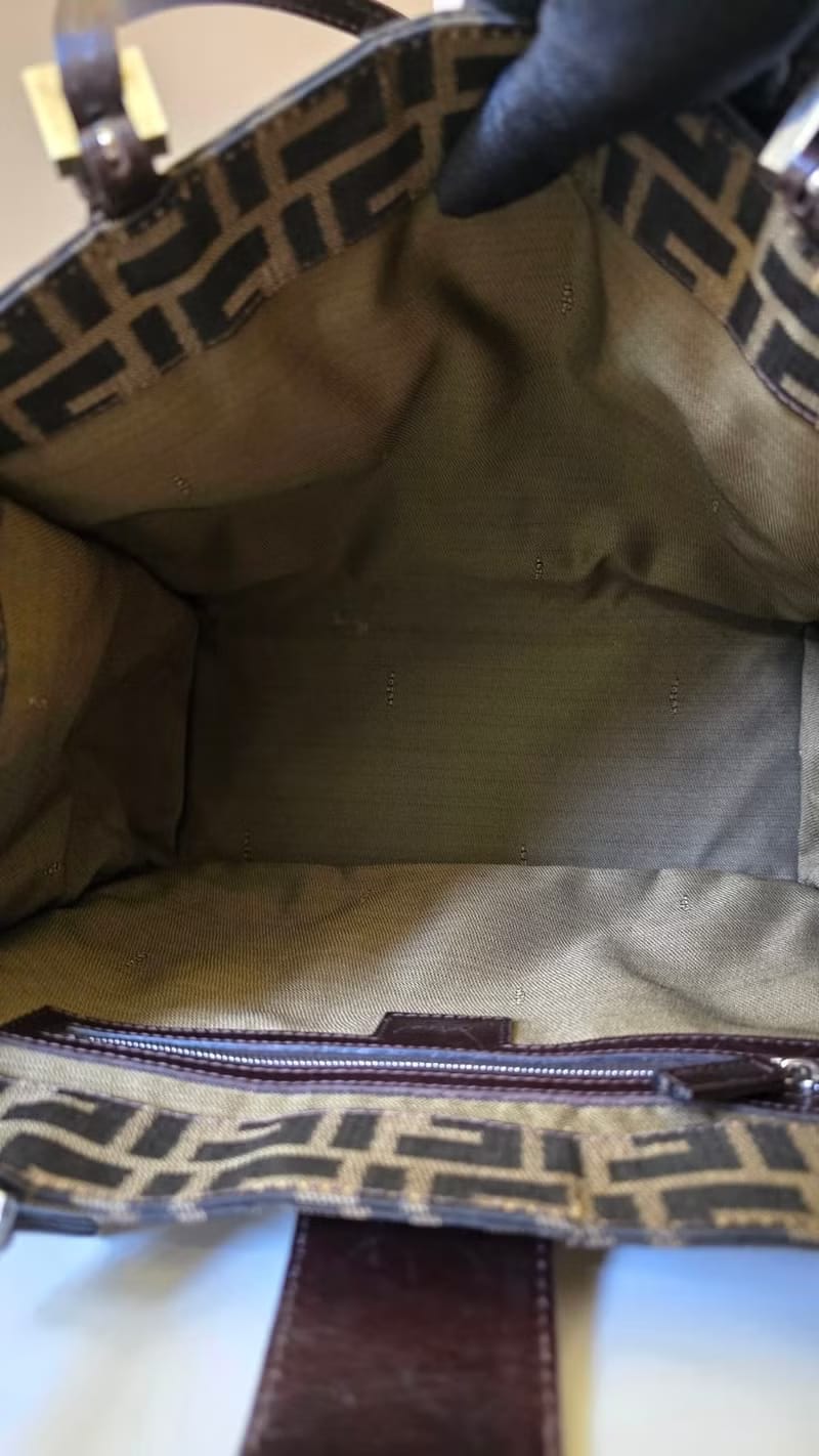 Fendi黑咖啡色老花側背包/單肩包/托特包