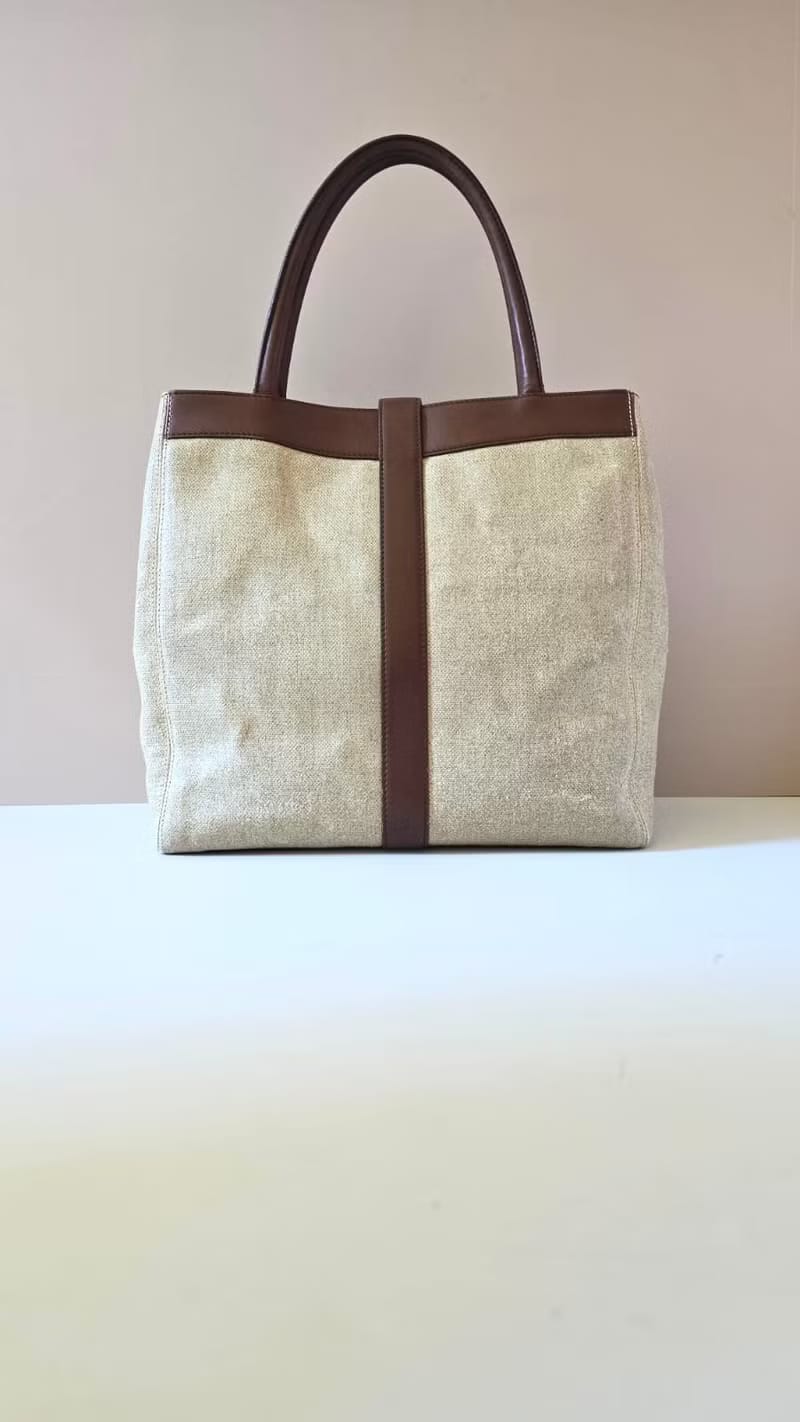 Chanel米咖色拼皮托特包/單肩包/側背包