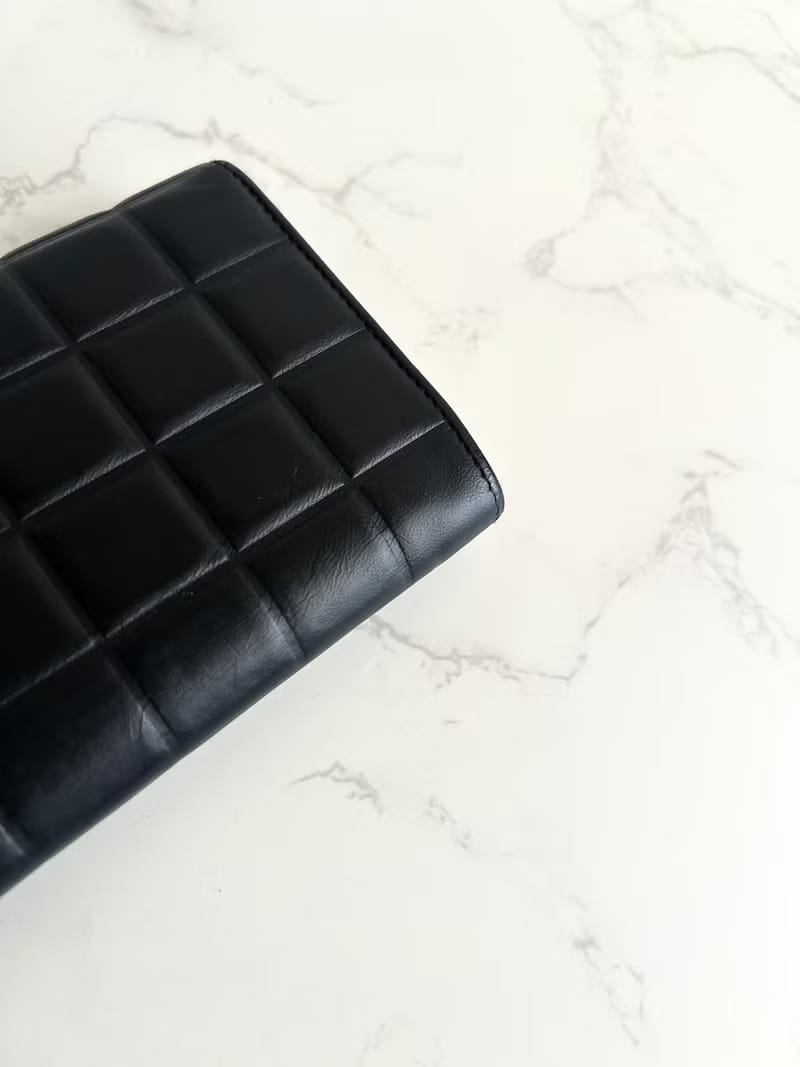 Chanel Black and Gold Ice Cube Caviar Leather Long Wallet