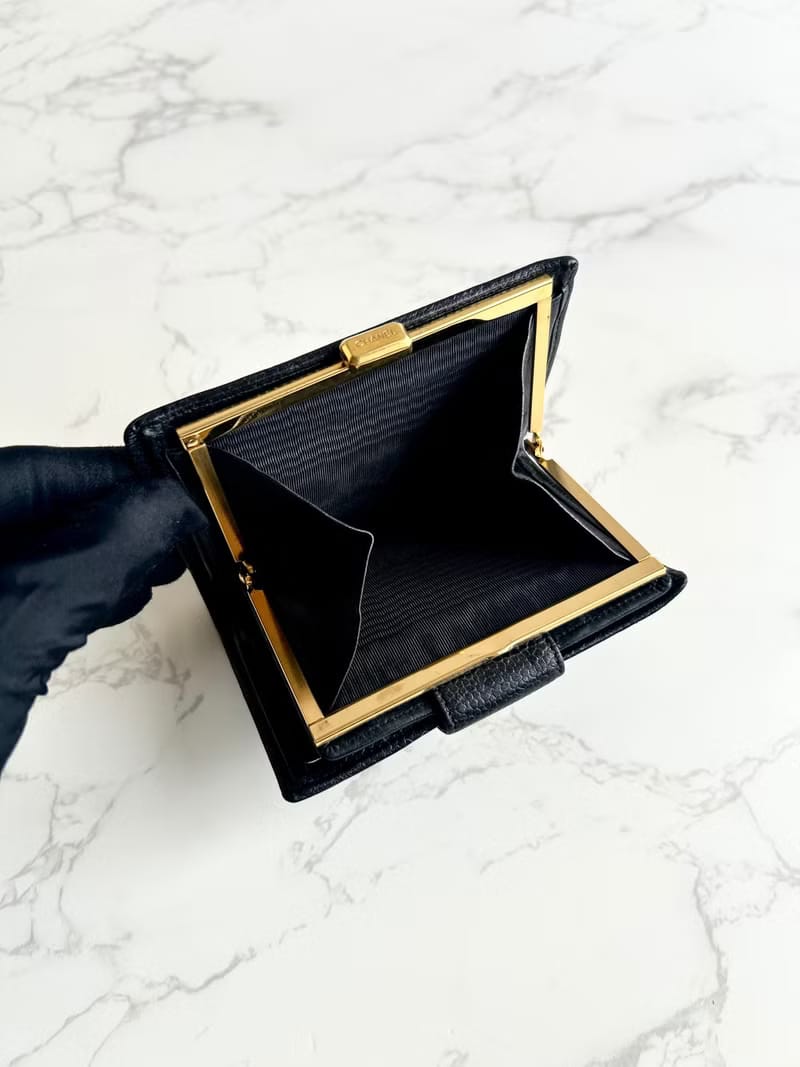 Chanel黑藍色皮革拼色長夾