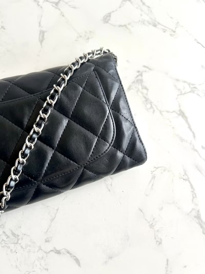 Chanel Black Classic Matelassé Flap WOC Leather Bag/Shoulder Bag/Crossbody Bag/Wallet