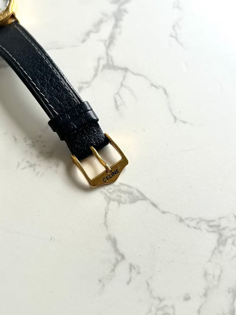 Celine Black Gold Triomphe Leather Strap Pre-owned Unisex Watch
