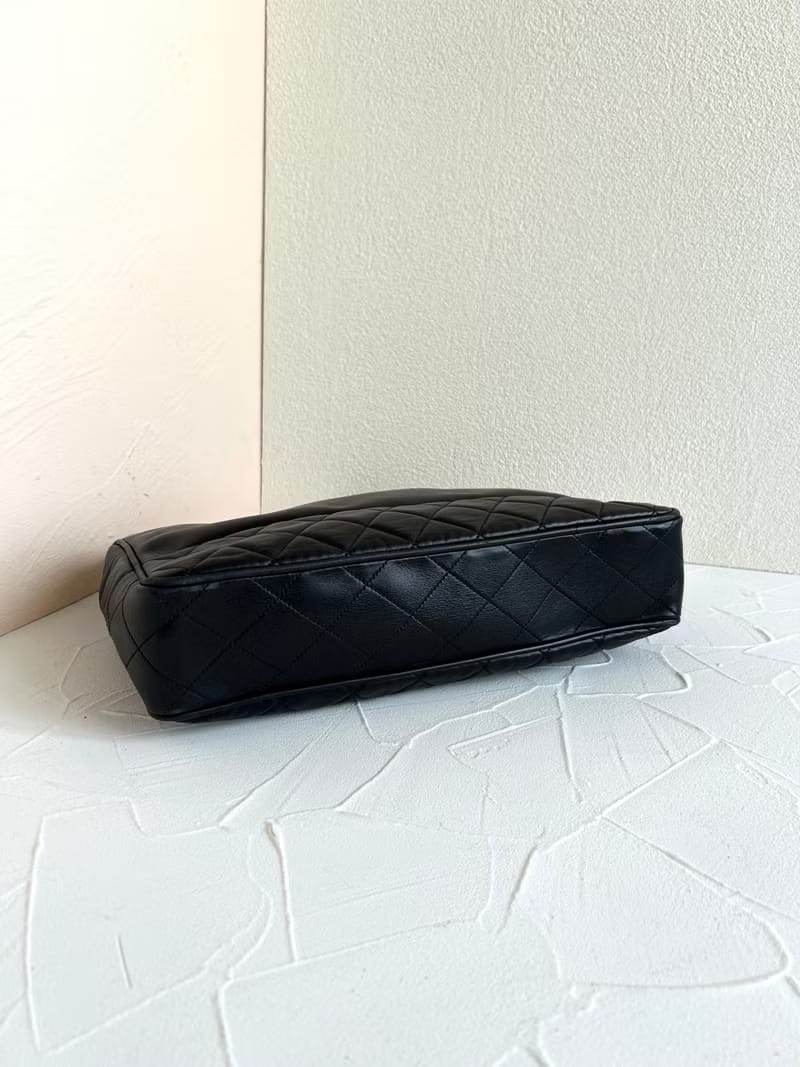 Second-hand Chanel black leather chain shoulder bag/tote bag/side bag