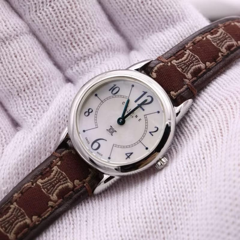 Celine凱旋門老花酒紅手錶/絕版古董錶/二手女裝腕