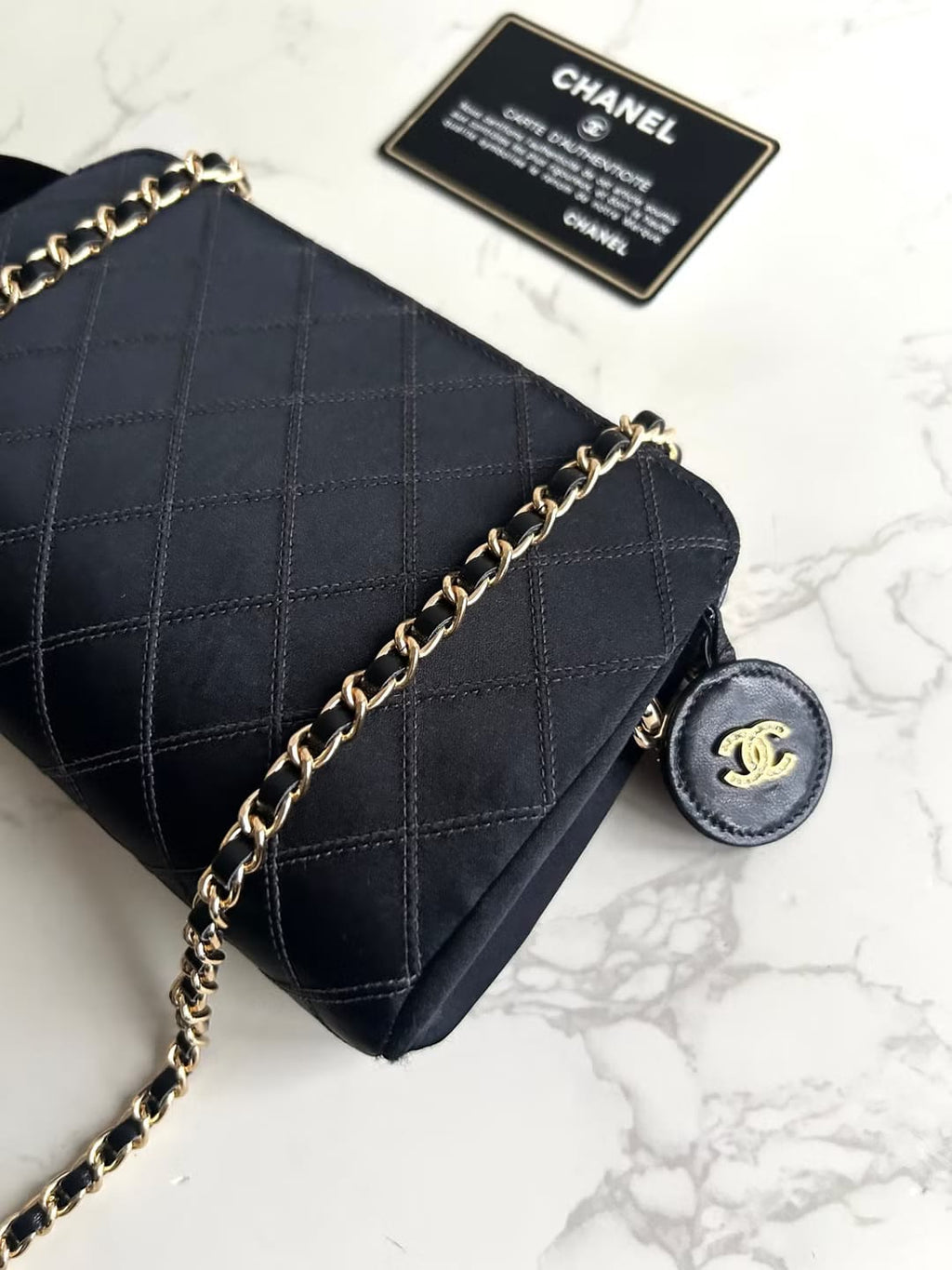 Chanel Black Silk Rhinestone Crossbody/Shoulder Bag