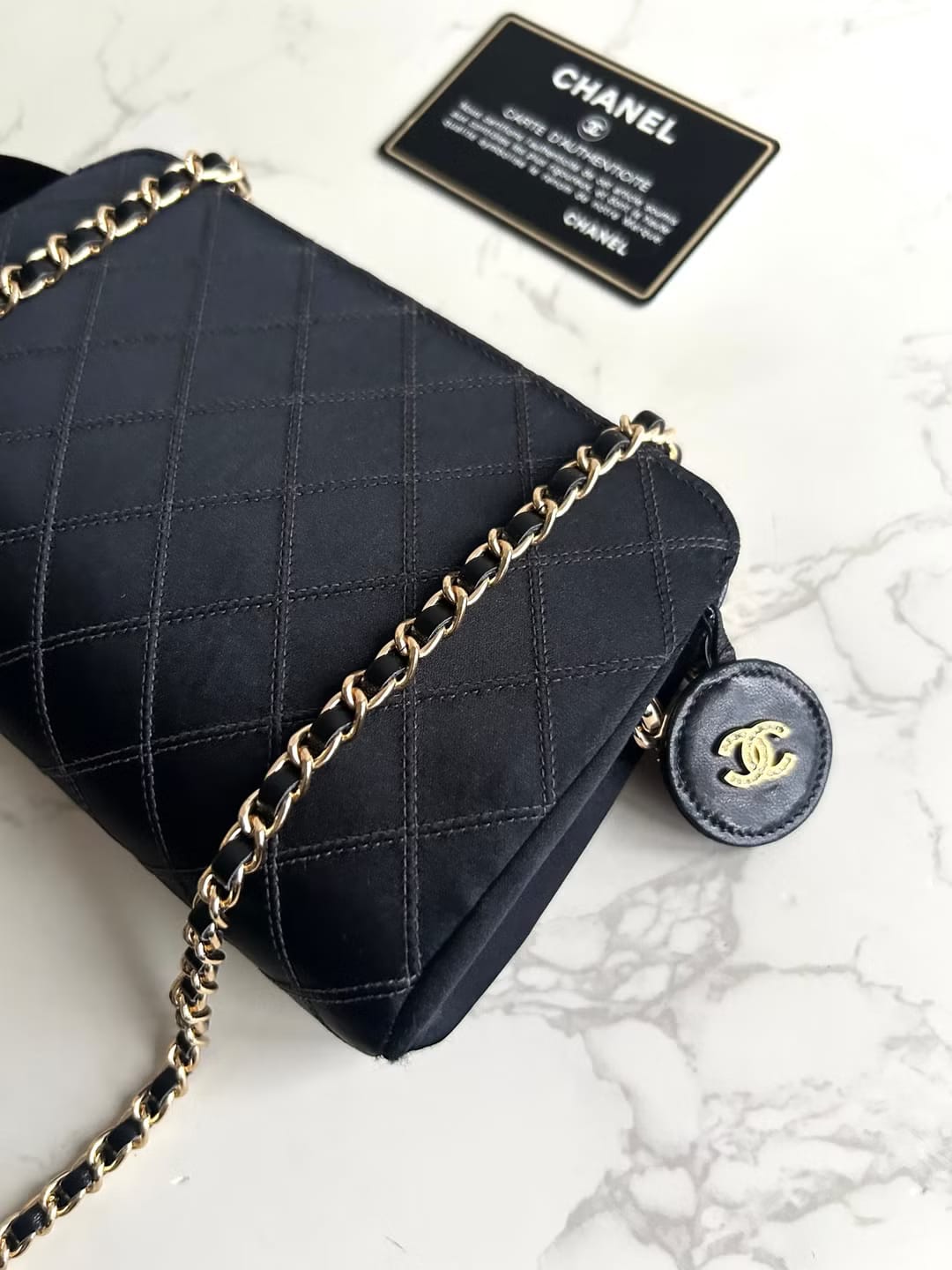 Chanel Black Silk Rhinestone Crossbody/Shoulder Bag