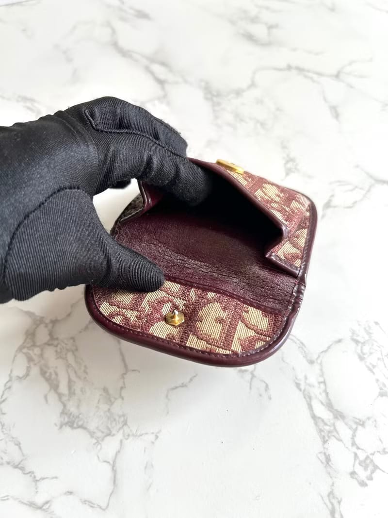 Dior burgundy old flower wallet/coin purse/storage bag/mouth gold bag