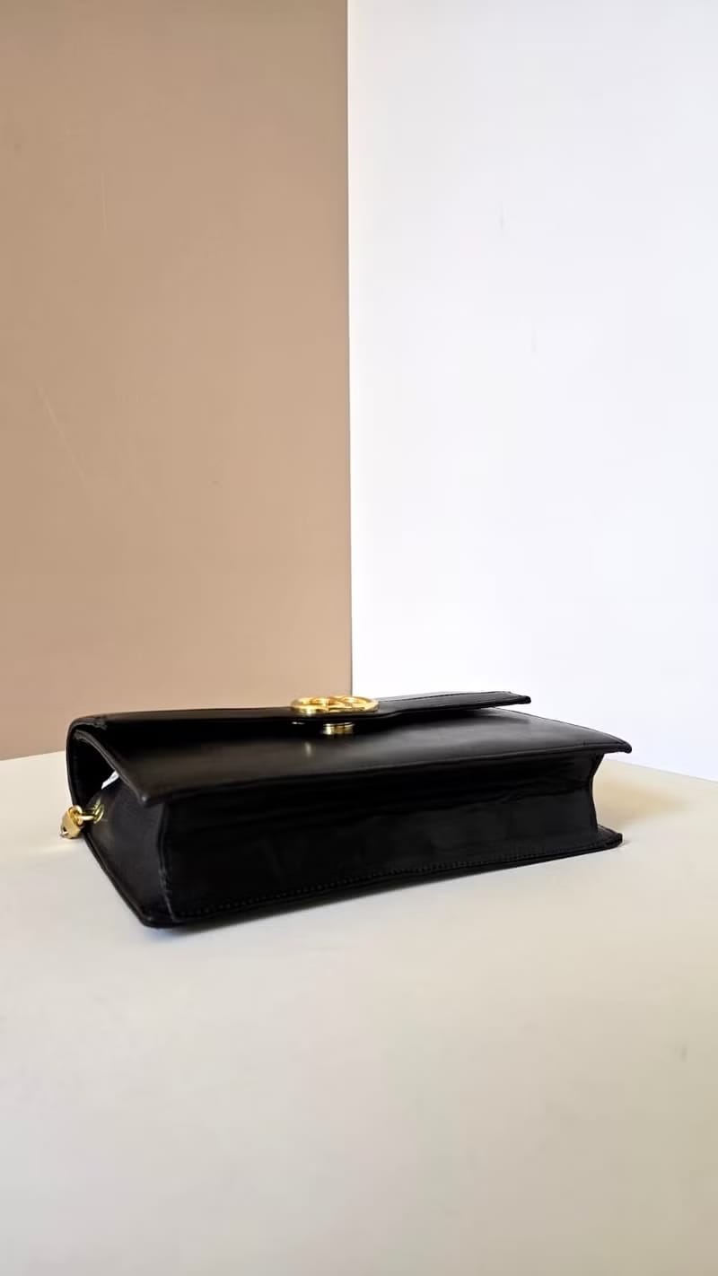 Dior 極簡黑金色Montaigne翻蓋盒子包/單肩包/側背包/斜背包