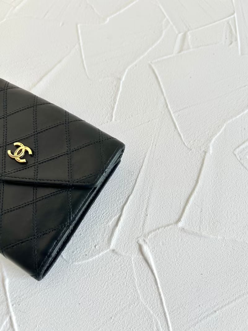 中古二手Chanel雙面小羊皮革黑色短夾小銀包零錢手袋