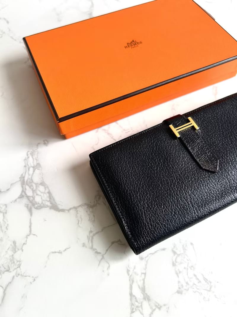 Hermes Black Gold Bearn Long Wallet/Wallet/Purse