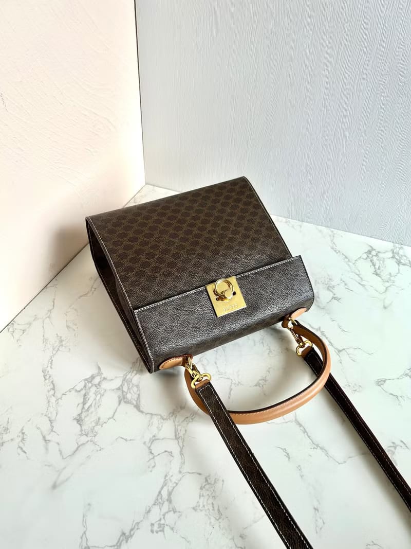 Celine coffee color old flower mini Kelly bag/shoulder bag/side bag/oblique bag