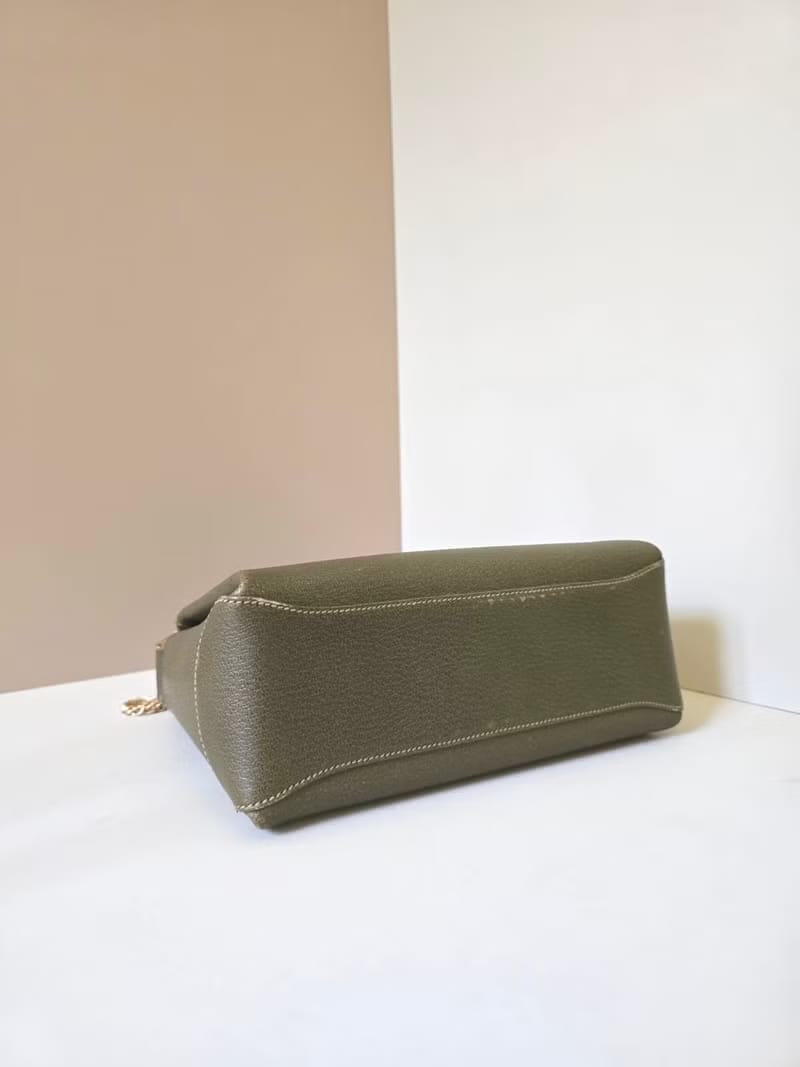 稀有中古二手GUCCI橄欖綠竹節皮革小盒子側背包/斜背包