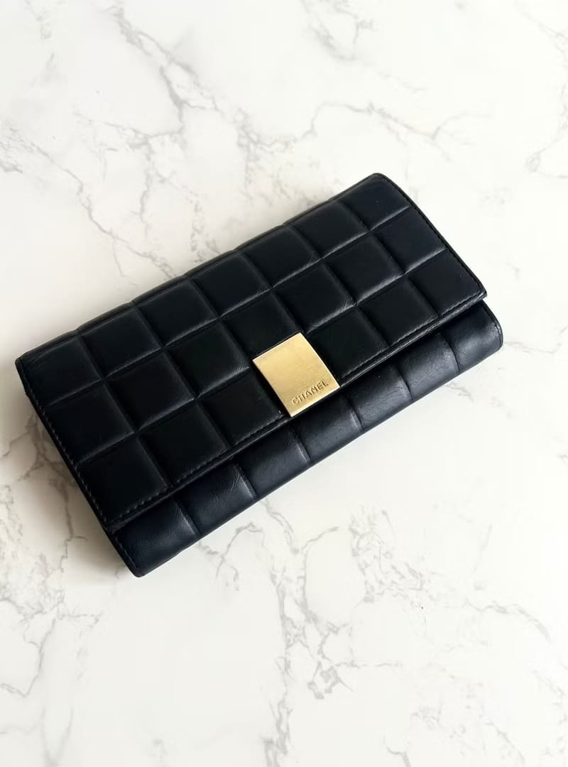 Chanel黑金冰格牛皮皮革長夾/錢包