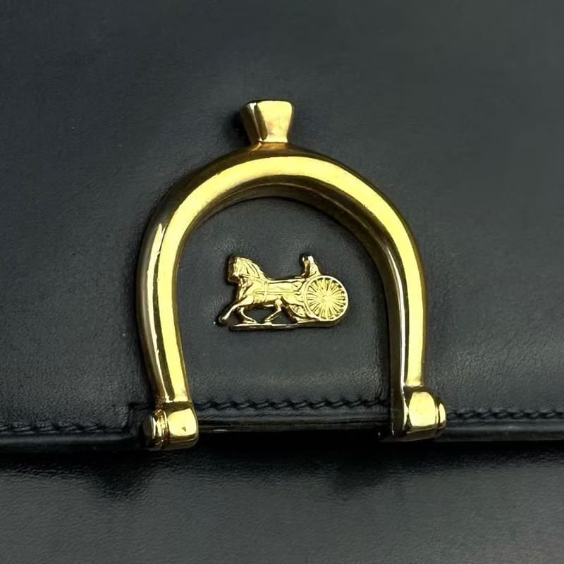 Celine Black and Gold Horse Carriage Buckle Bag / Shoulder Bag / Crossbody Bag