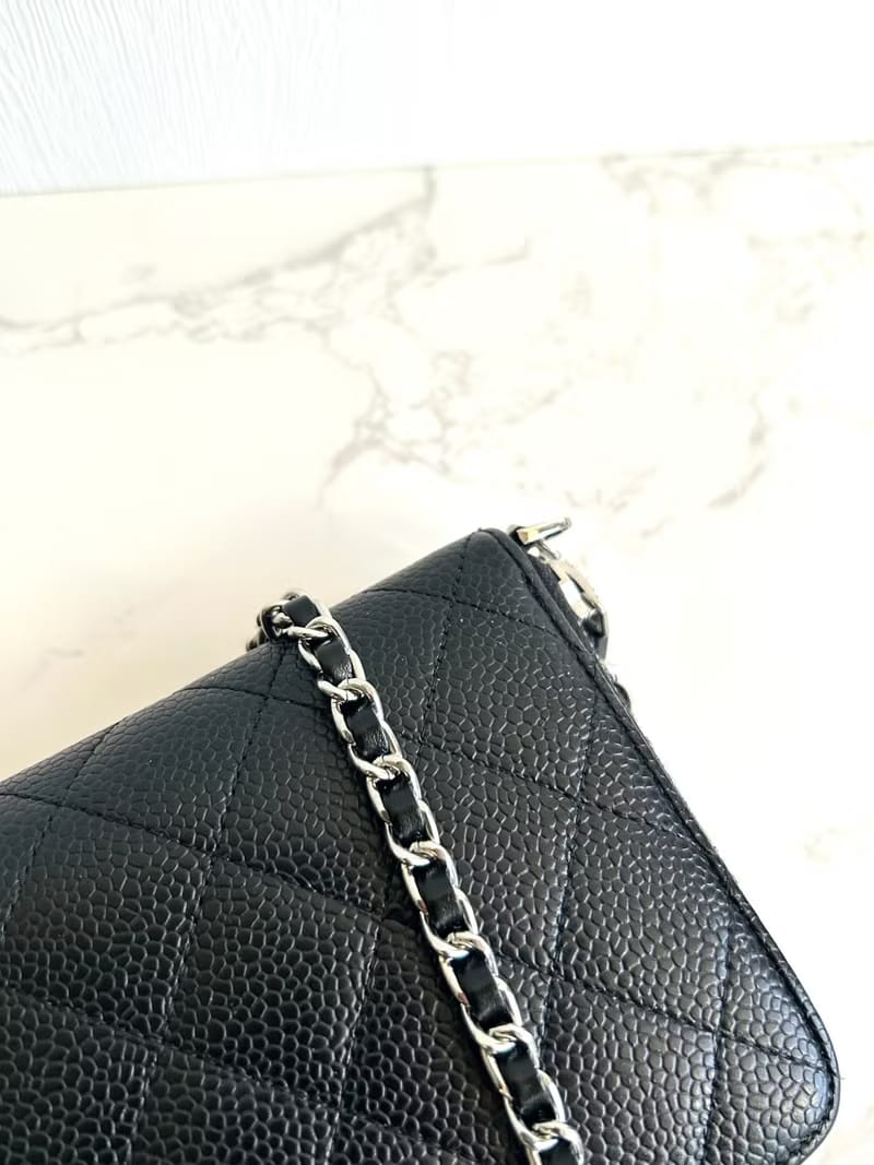 Chanel黑銀色魚子醬WOC 側背包/斜背包/皮夾/單肩包