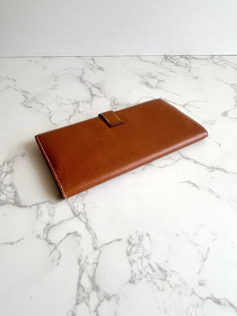 Hermes 啡金色皮革Bearn長夾/皮夾