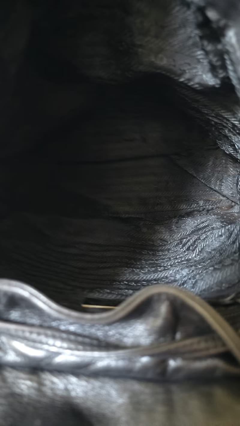 稀有中古Prada黑銀鏈子小羊皮雙肩包/後背包/背囊