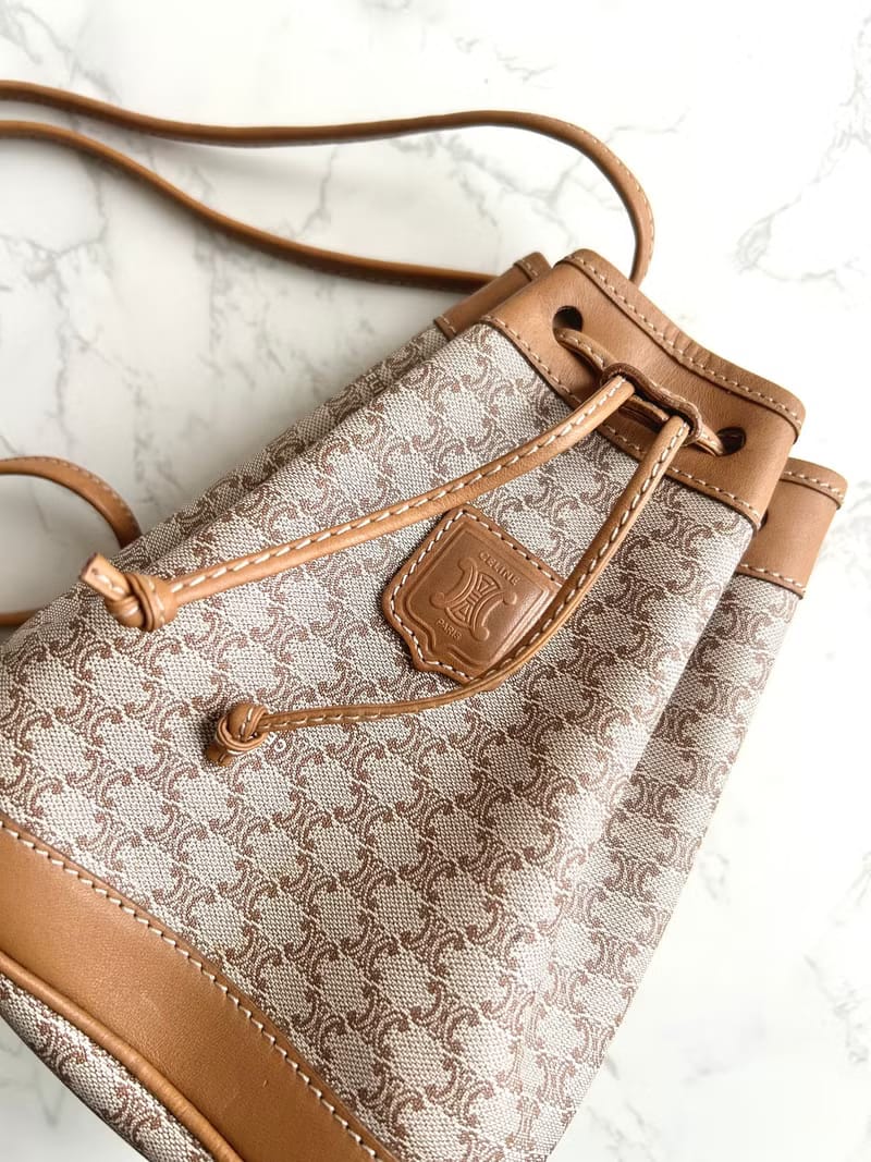 Celine Beige Macadam Vintage Mini Bucket Bag/Crossbody Bag