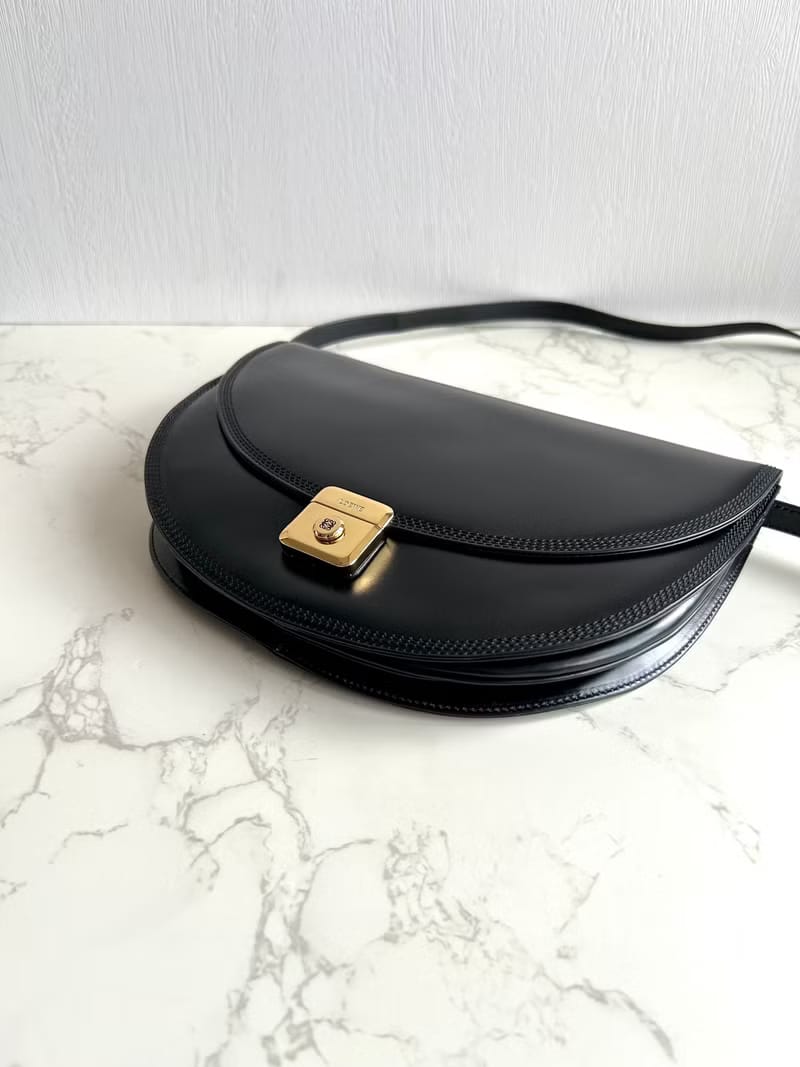 Loewe black gold half moon side backpack/oblique backpack/shoulder bag