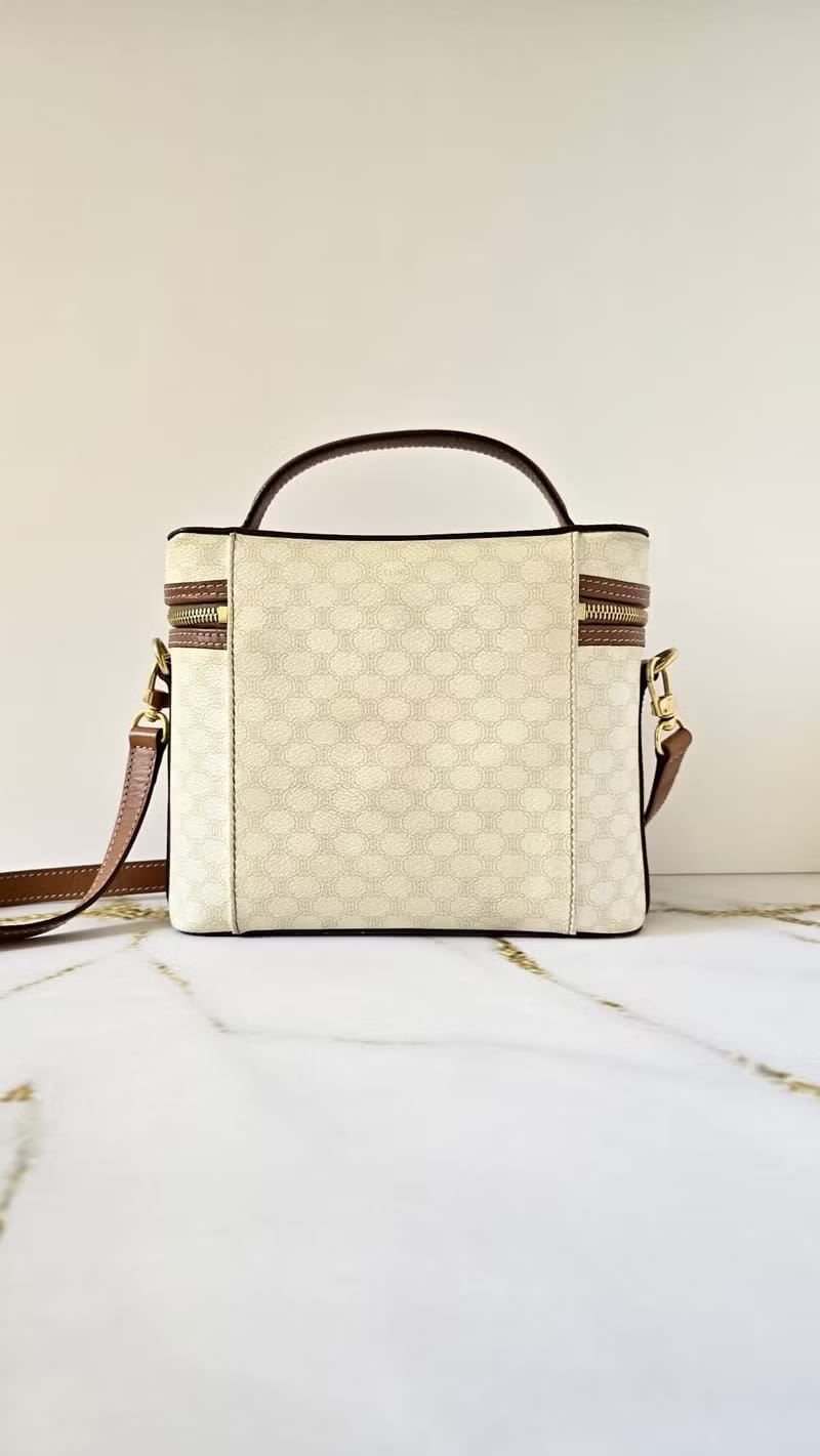 Celine白色老花甜甜圈Vanity盒子包/斜背包/側背包/單肩包