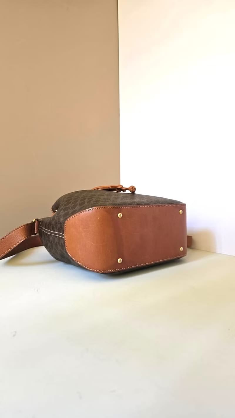 Celine Vintage Triomphe Canvas Bucket Bag / Shoulder Bag / Crossbody Bag