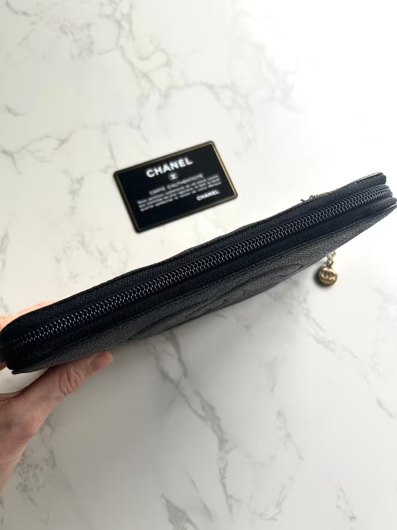 Chanel Black and Gold Caviar Leather Long Wallet/Purse/Wallet