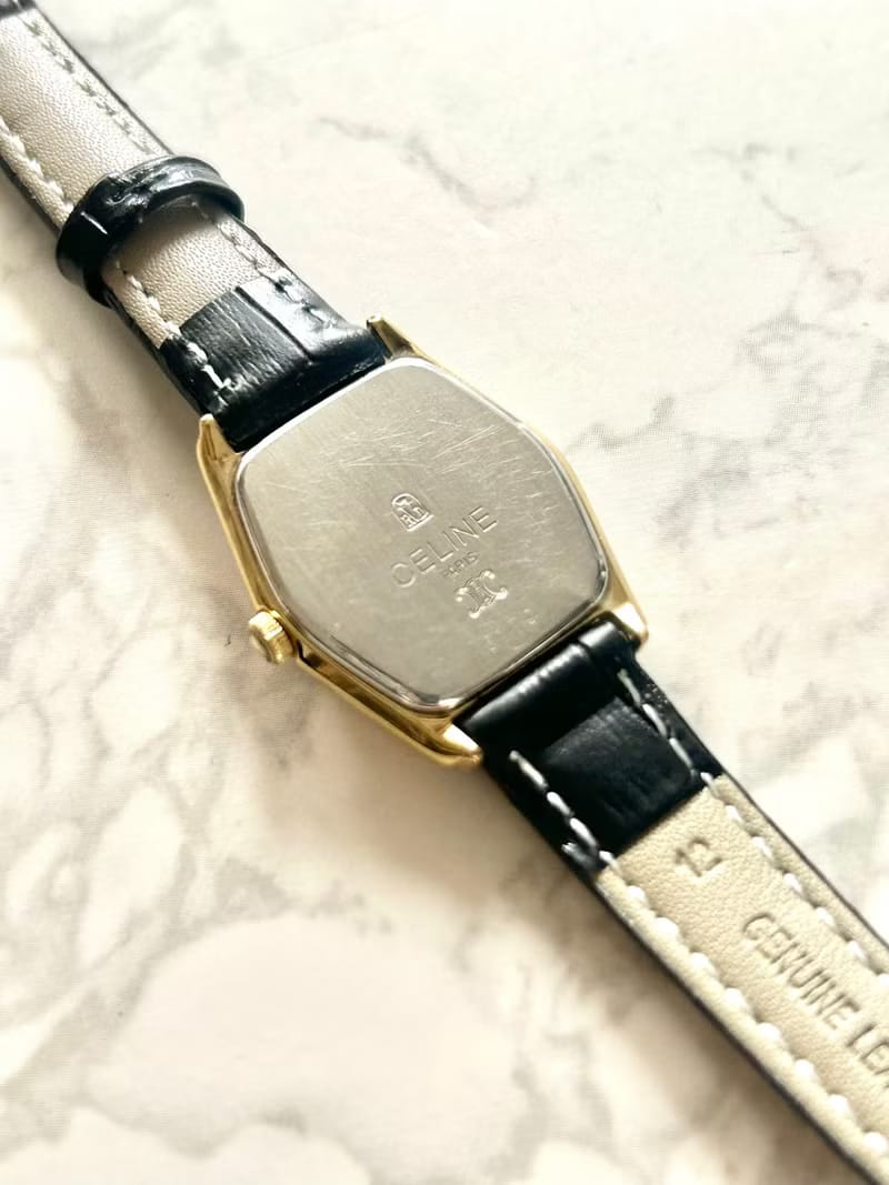 Rare Used Celine Black Gold Hexagon Watch
