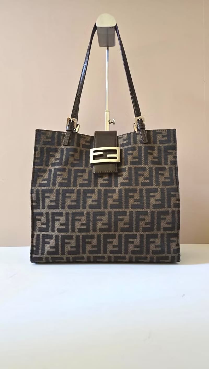 Fendi黑咖啡色老花側背包/單肩包/托特包