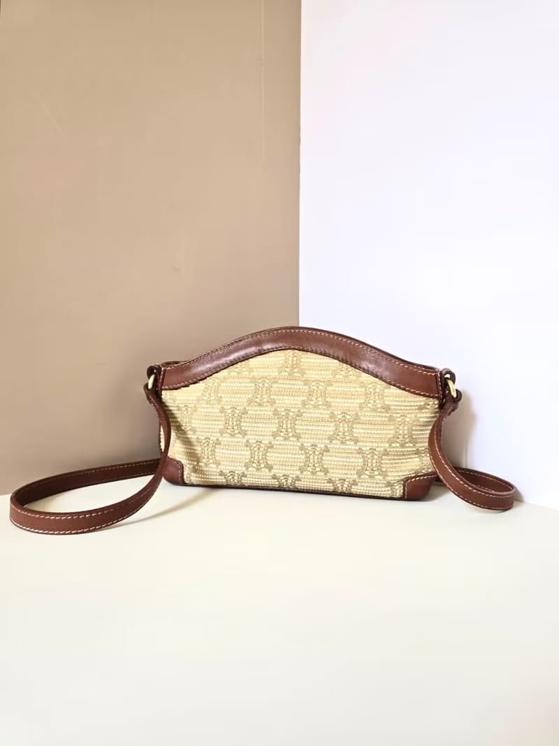 Celine raffia and leather saddle bag/side bag/crossbody bag
