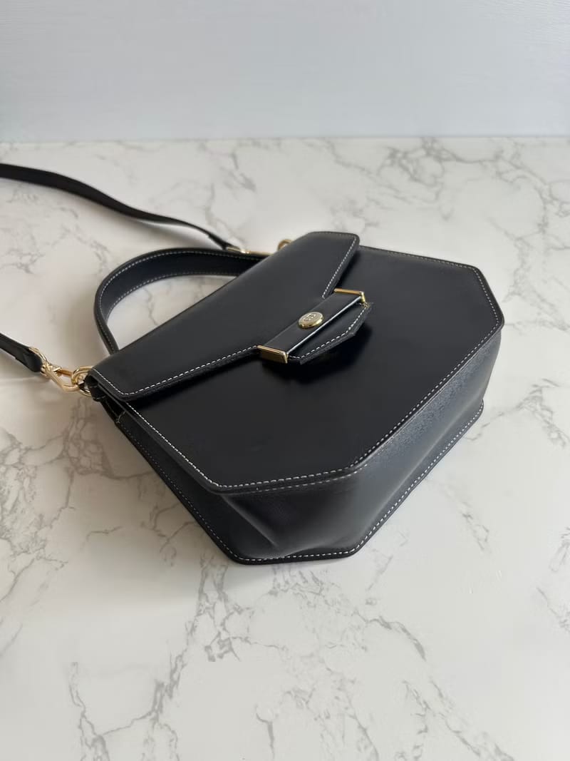 Dior black open stitch flap Kelly bag/shoulder bag/side bag/crossbody bag