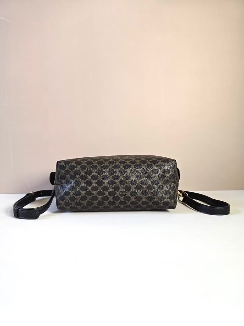 稀有中古二手Celine雲朵黑色金扣老花皮革側背包/斜背包/單肩包