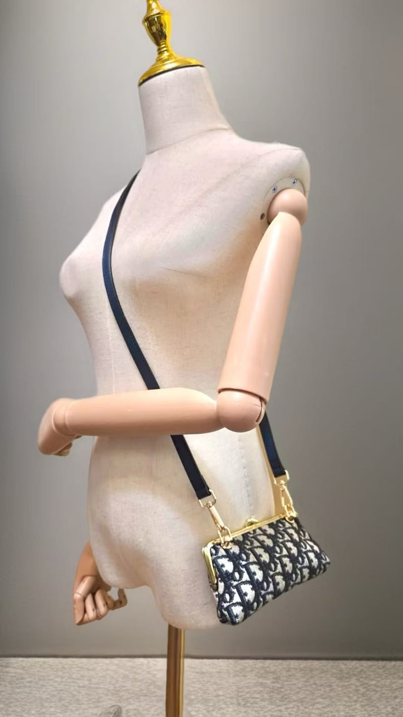 [Unused, stored item - with original box] Dior Blue Oblique Kisslock Two-way Pouch/Shoulder Bag/Crossbody Bag