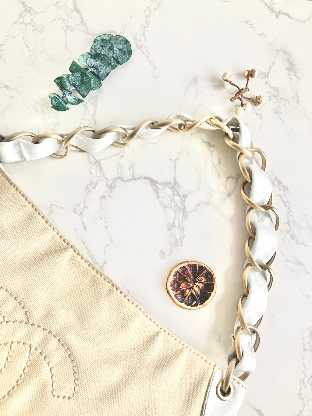 CHANEL White x Beige Chain Shoulder Bag 