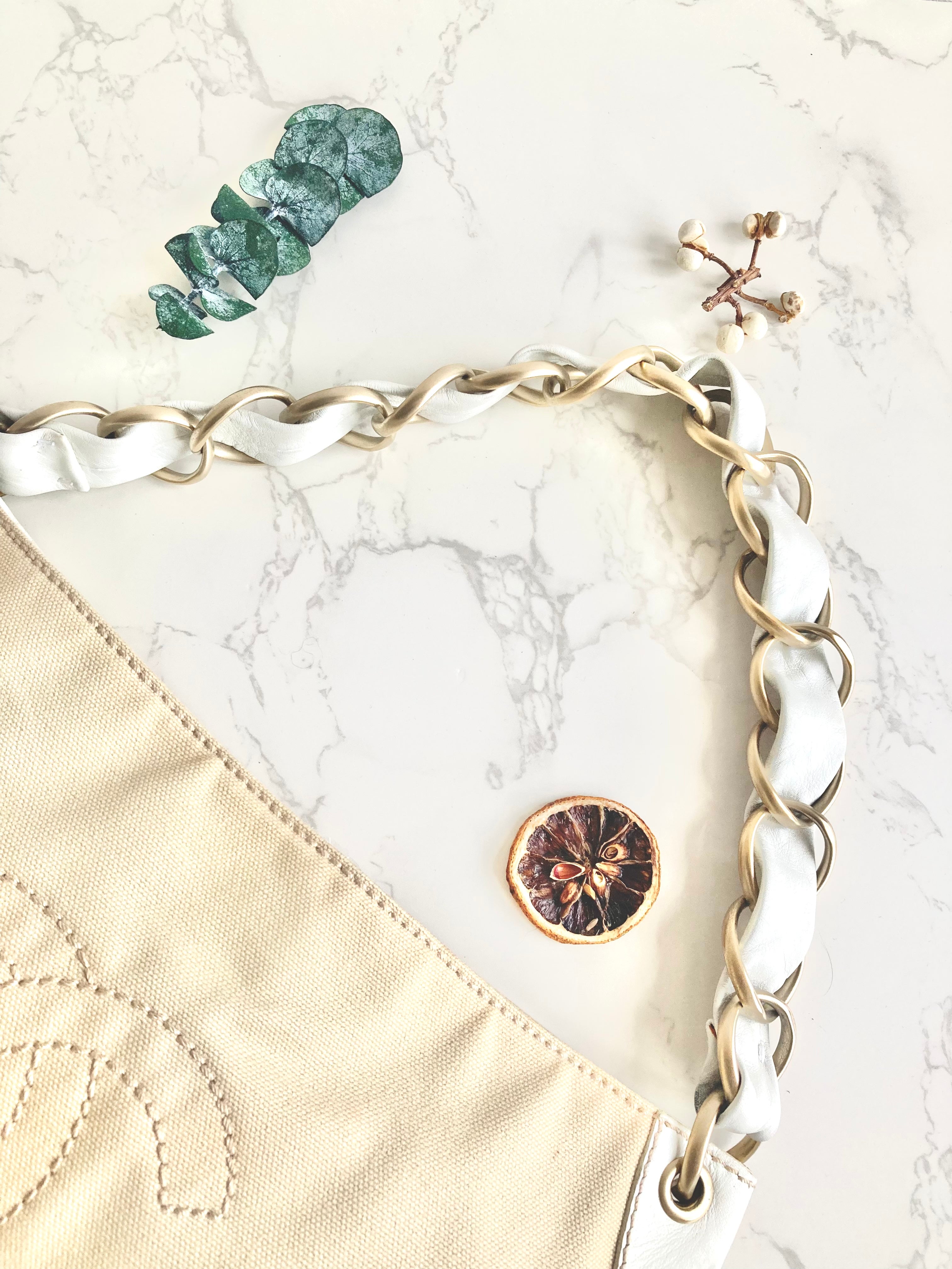 CHANEL White x Beige Chain Shoulder Bag 