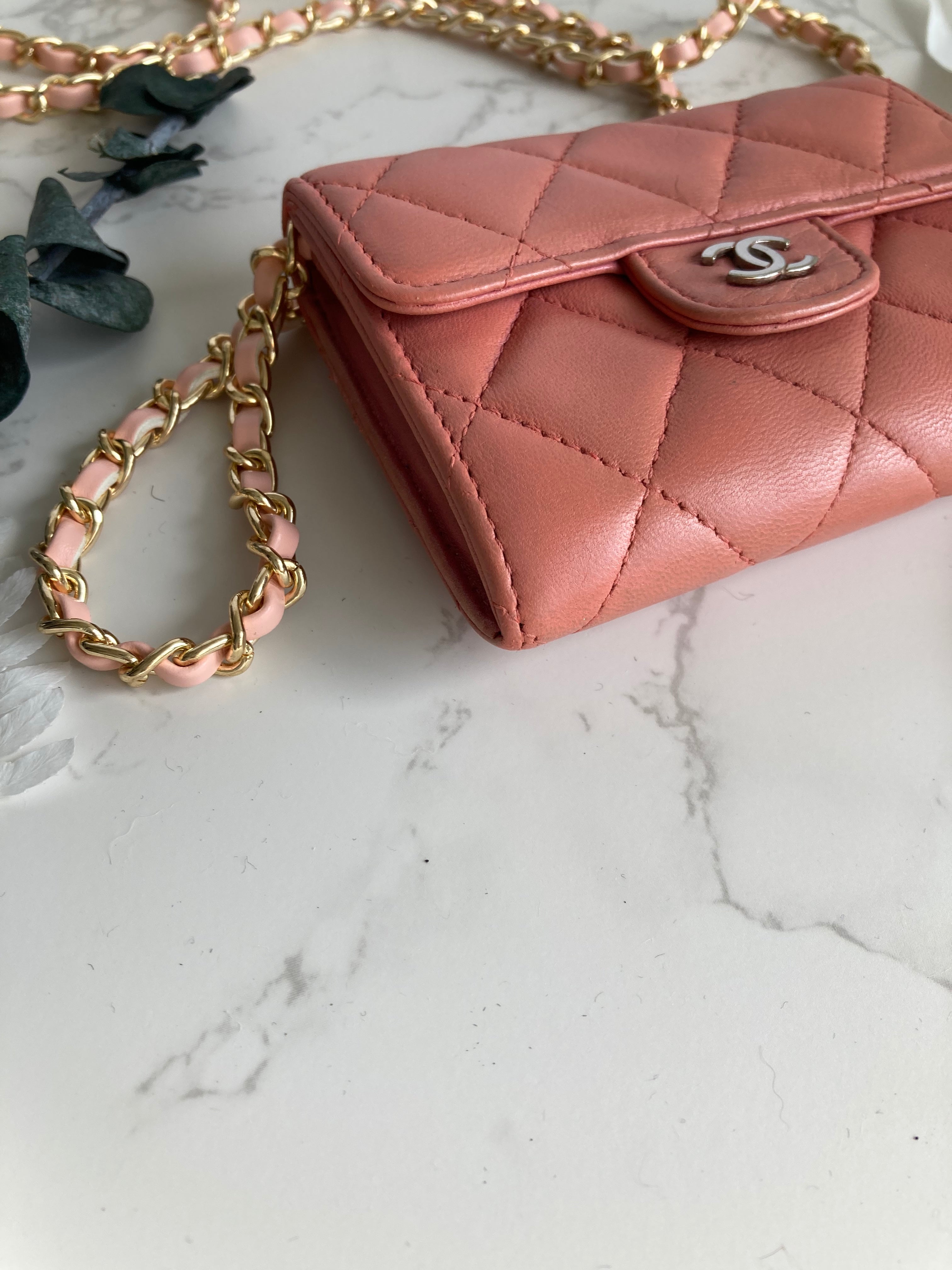 CHANEL Pink XL Card Holder Wallet (with add-on Chain) 