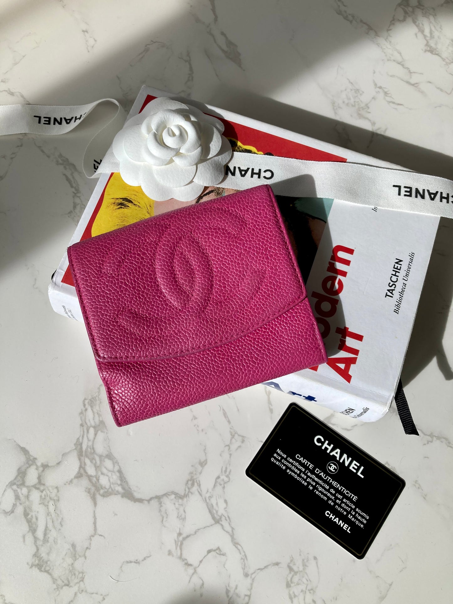 CHANEL Pink Caviar Leather Compact Wallet