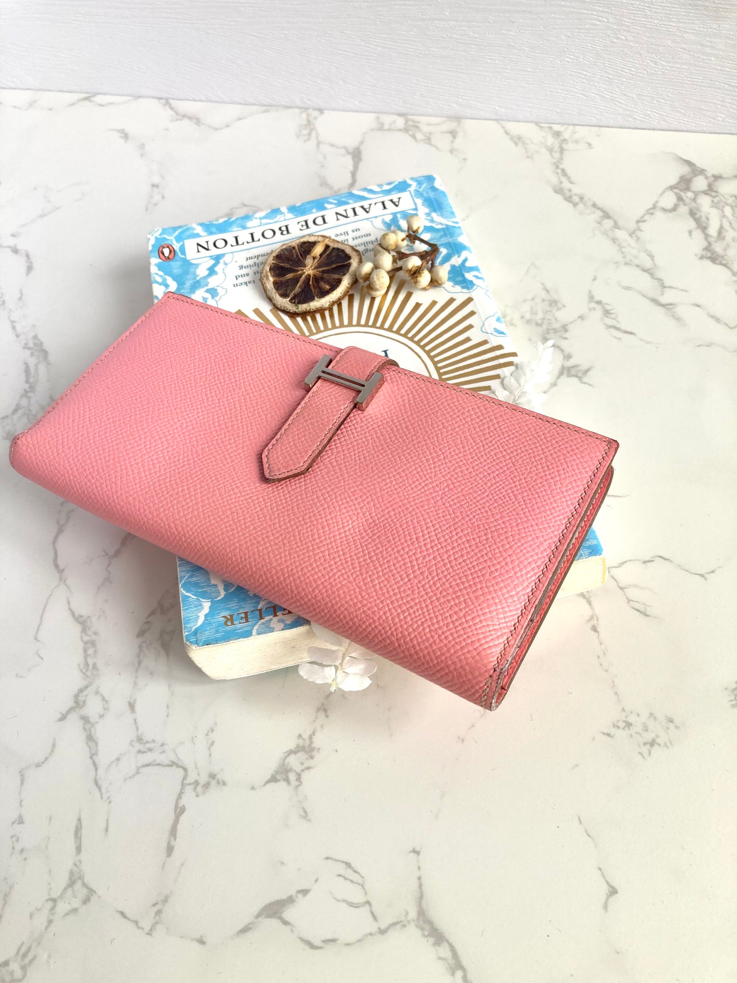 HERMES Soufflet Pink Bearn Bi-fold Long Wallet