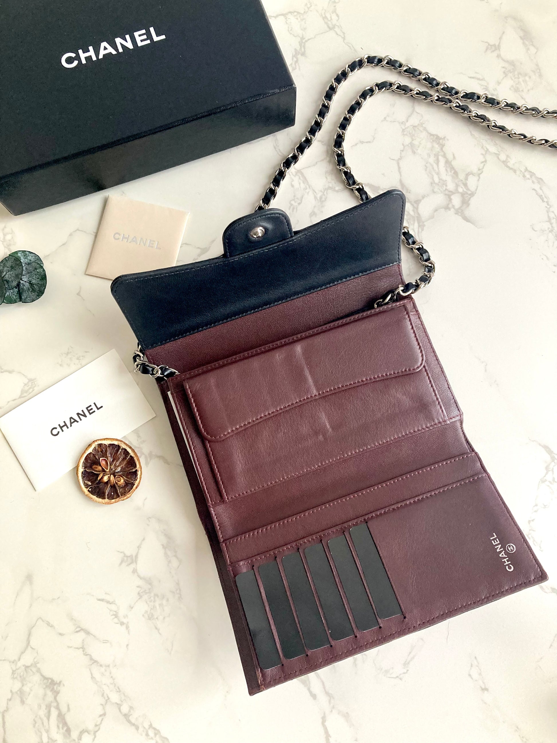 CHANEL Classic Lamb Skin Long Wallet (with Add-on Chain)