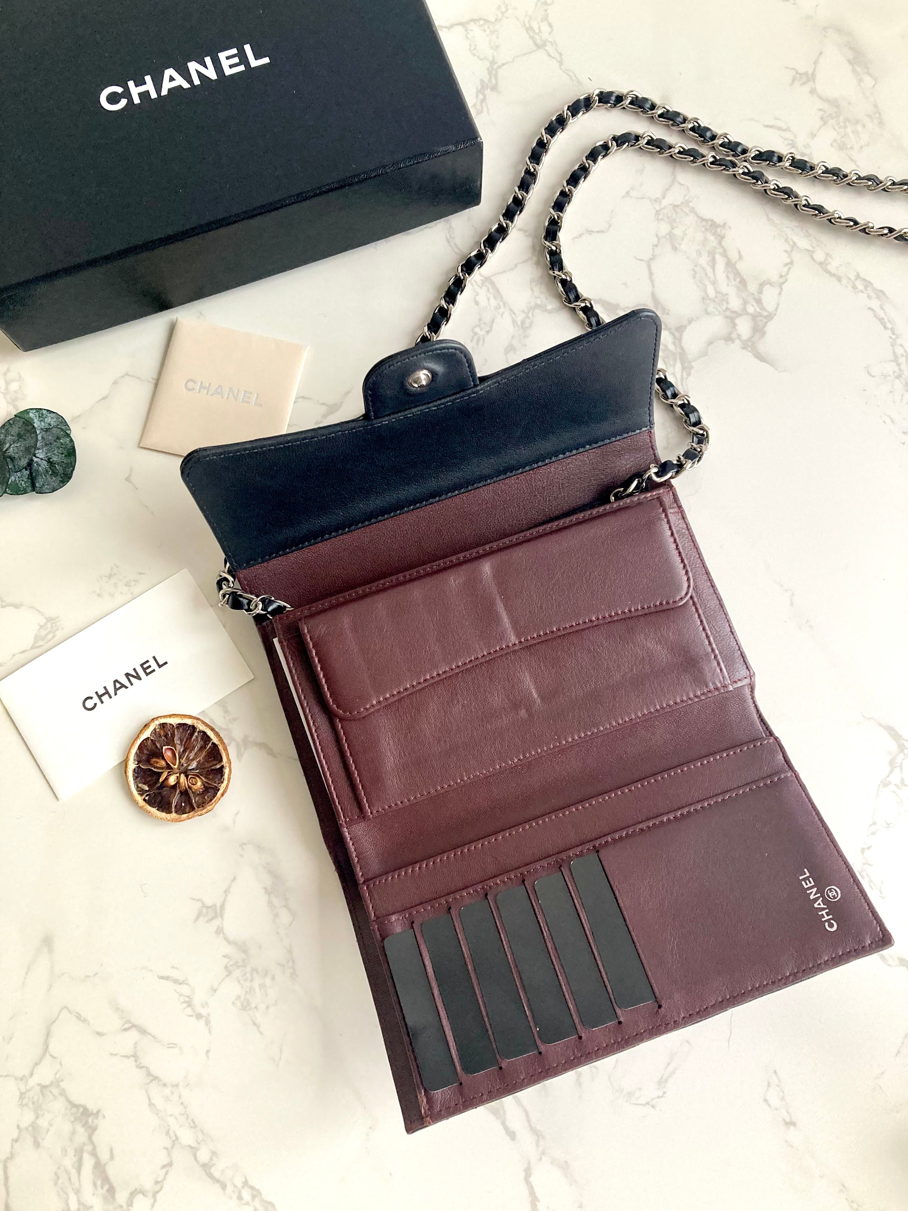 CHANEL Classic Lamb Skin Long Wallet (with Add-on Chain) 