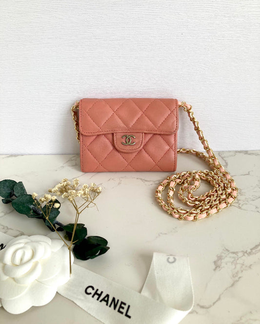 CHANEL Pink XL Card Holder Wallet (with add-on Chain)