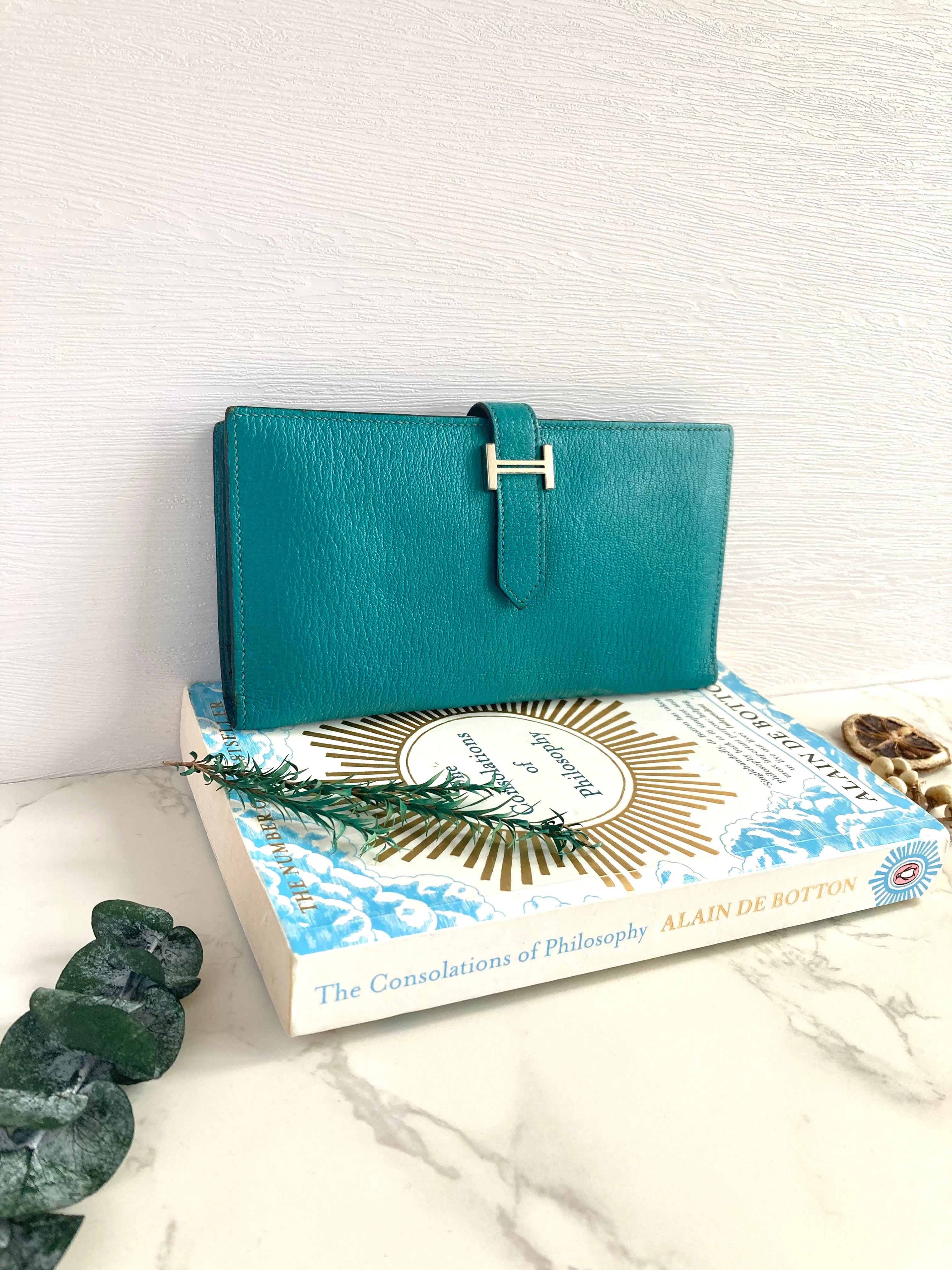 HERMES 7F Bleu Paon Bearn Bi-fold Long Wallet 