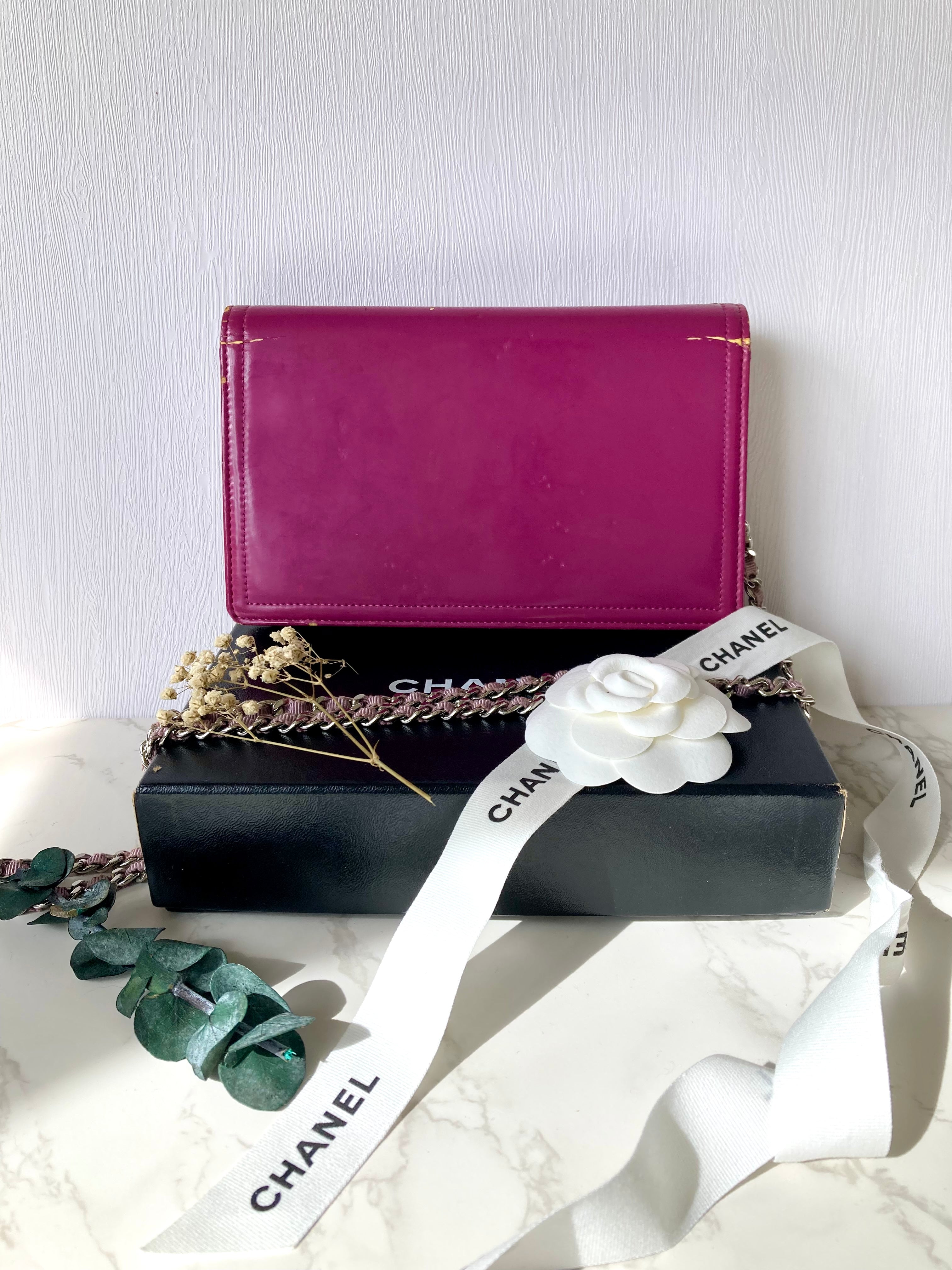 CHANEL Purple Patent Leather Wallet-On-Chain (WOC) 