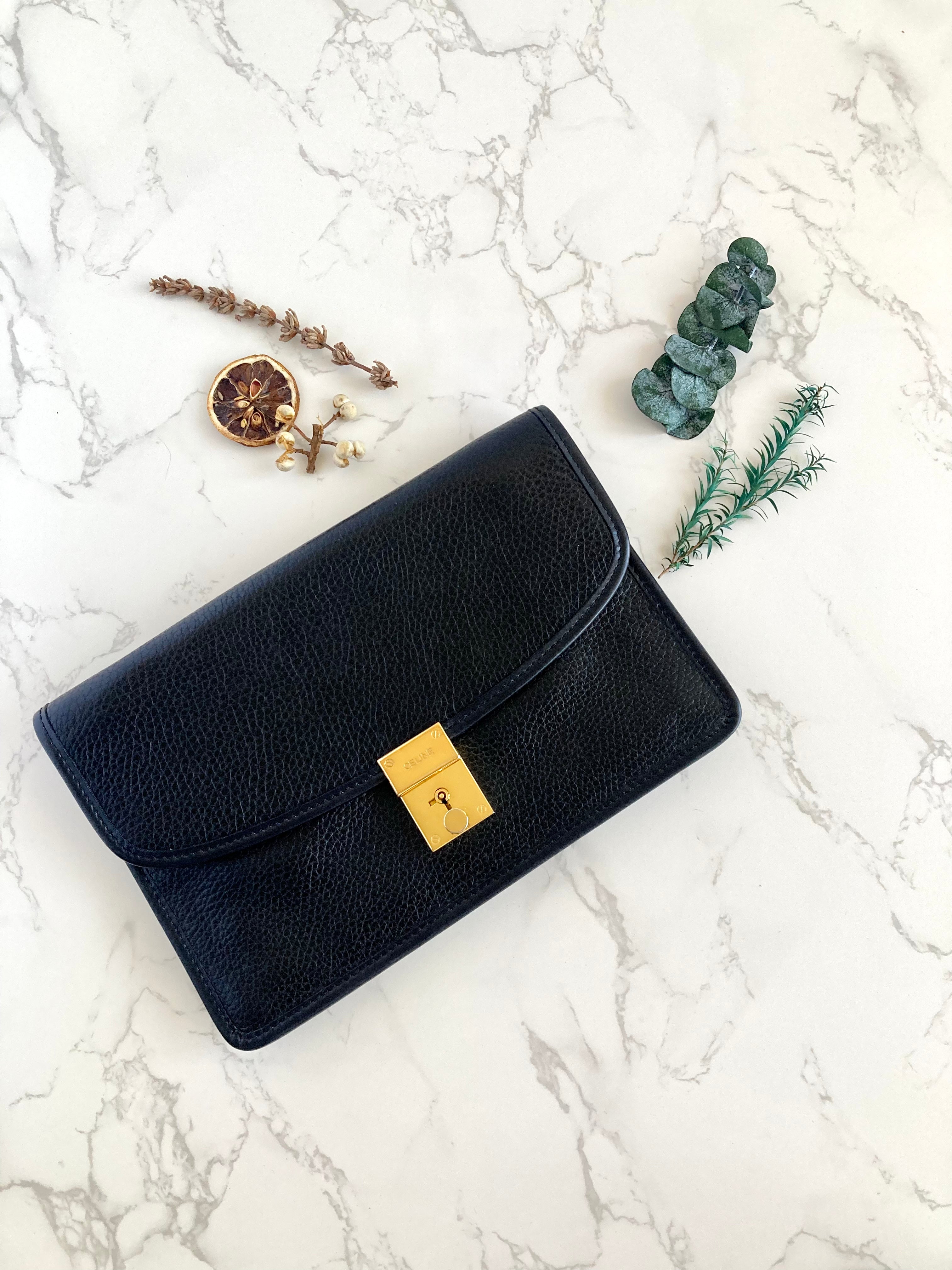 CELINE Black x Gold Leather Clutch 
