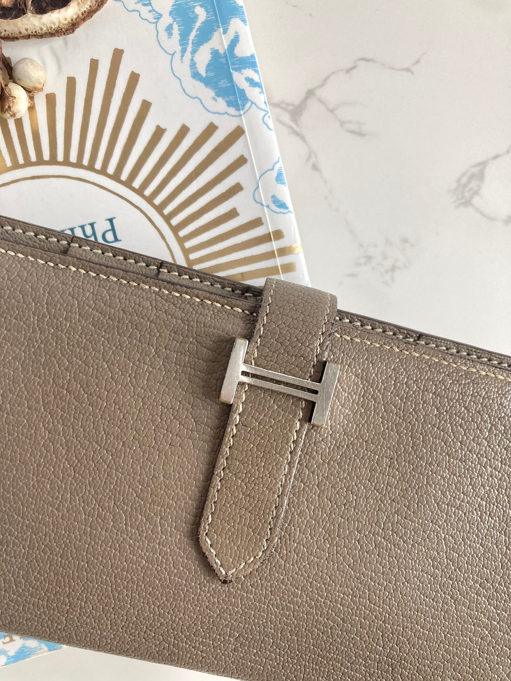 HERMES Etoupe Greige Bearn Bi-fold Long Wallet