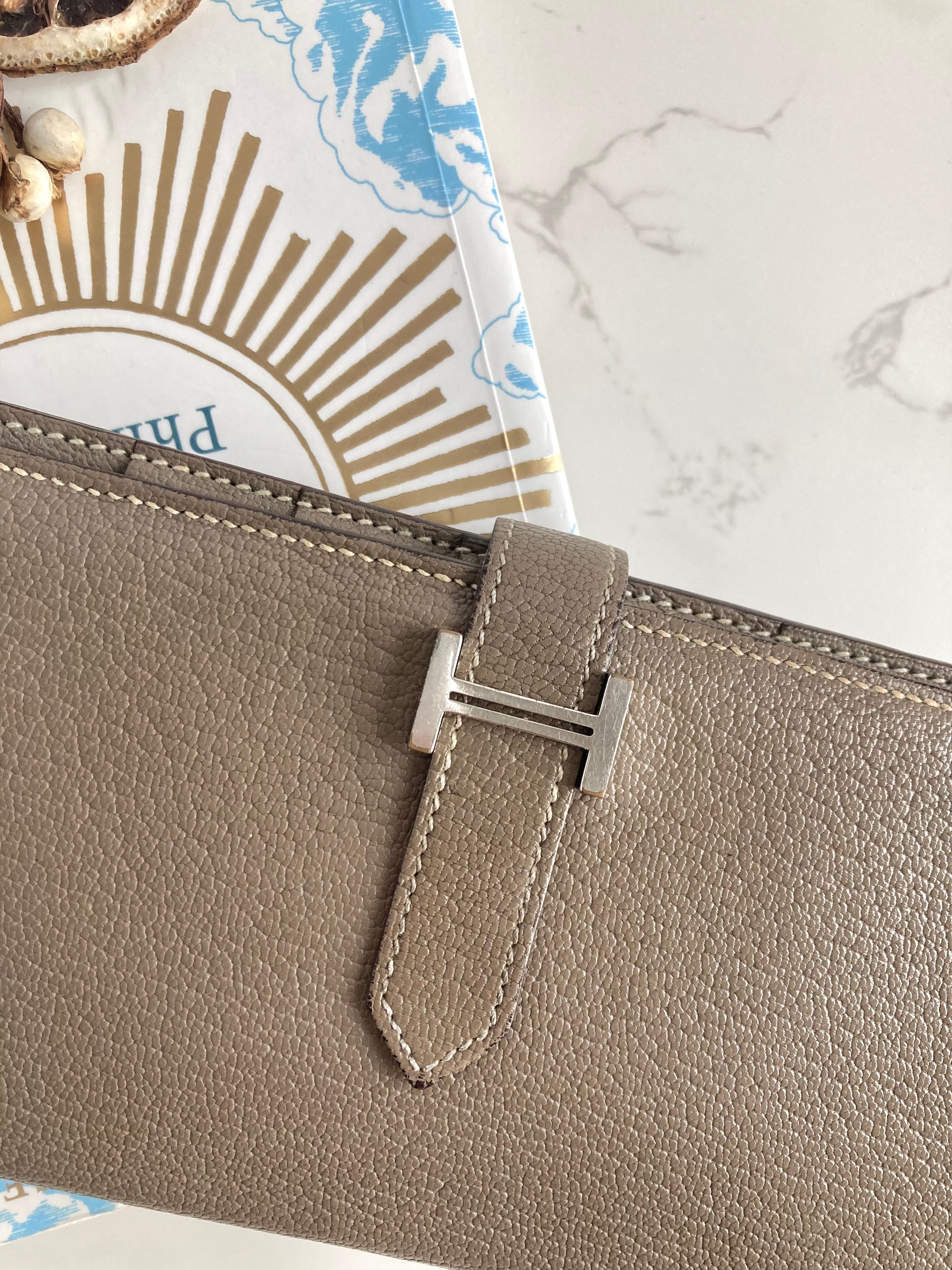 HERMES Etoupe Greige Bearn Bi-fold Long Wallet 